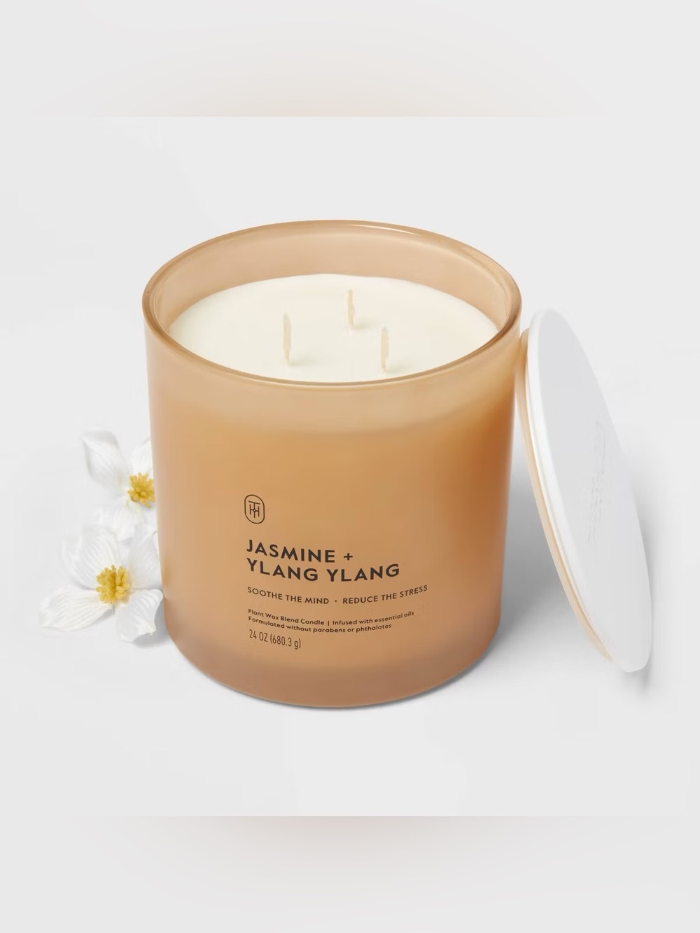 Threshold 3 Wick Glass Jasmine and Ylang Ylang Glass Jar Candle 24oz (680g)